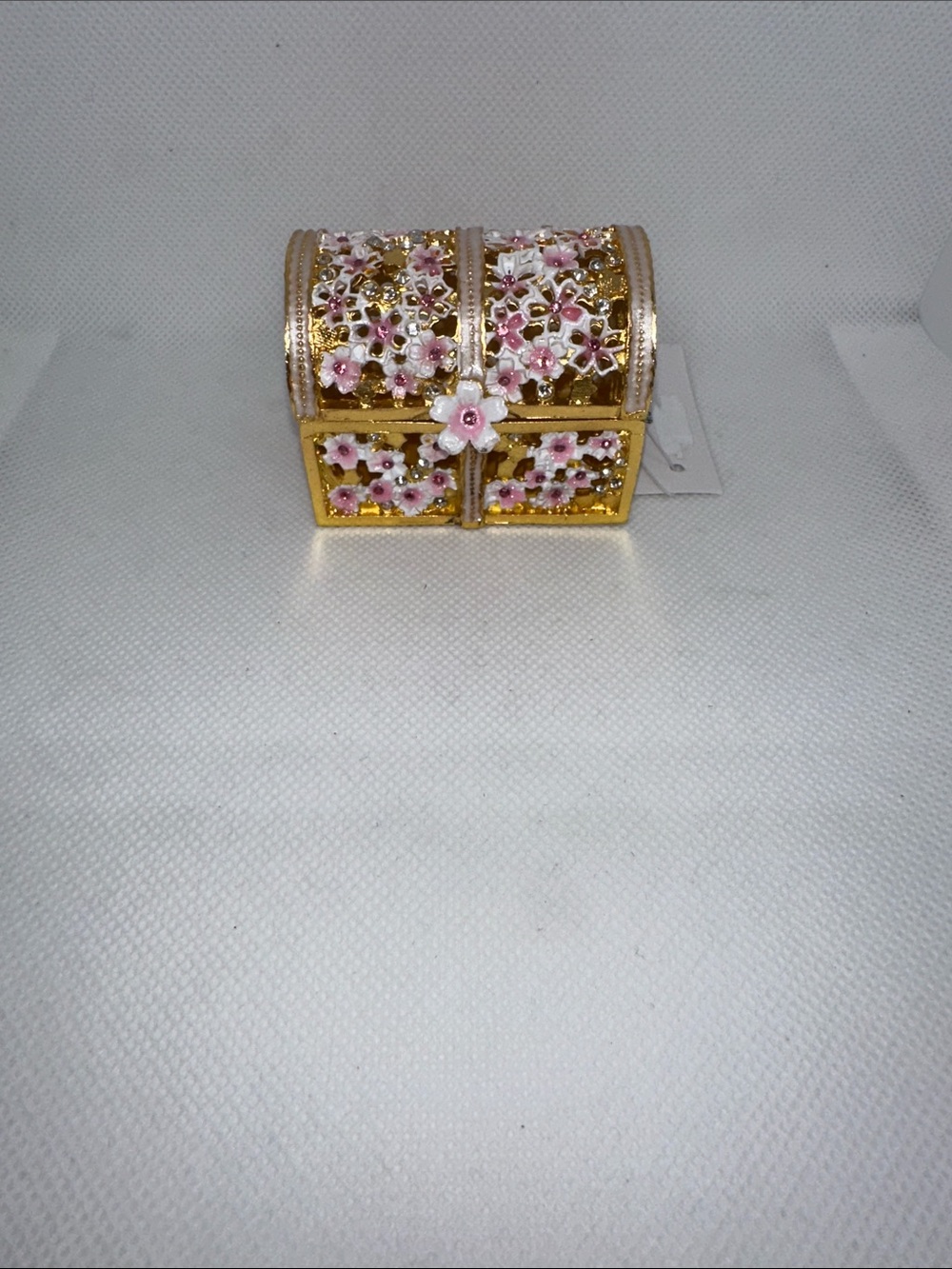 Gold Floral Trinket Box with Pink Enamel Flowers - Picture 3 of 7